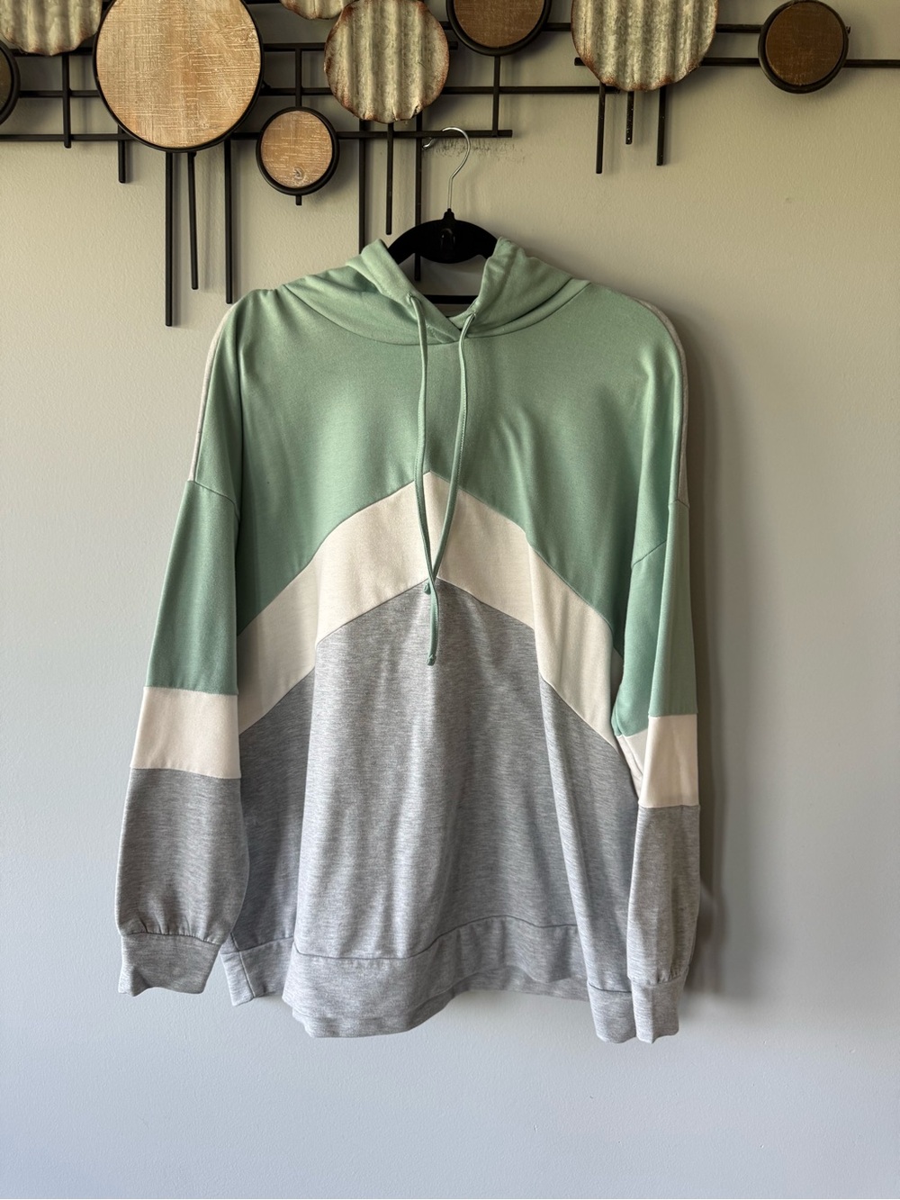 Coco + Carmen Mint, White & Gray Colorblock Zip-Up Sweater